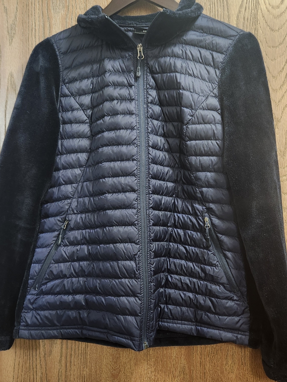 32 Degrees Navy Quilted Puffer Jacket with Plush Sleeves